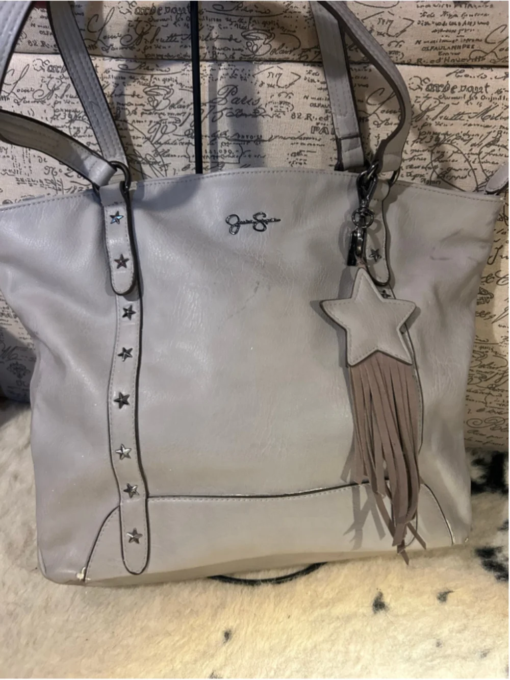 Women's Jessica Simpson Tote Bag One Size Grey Taupe Star Detail